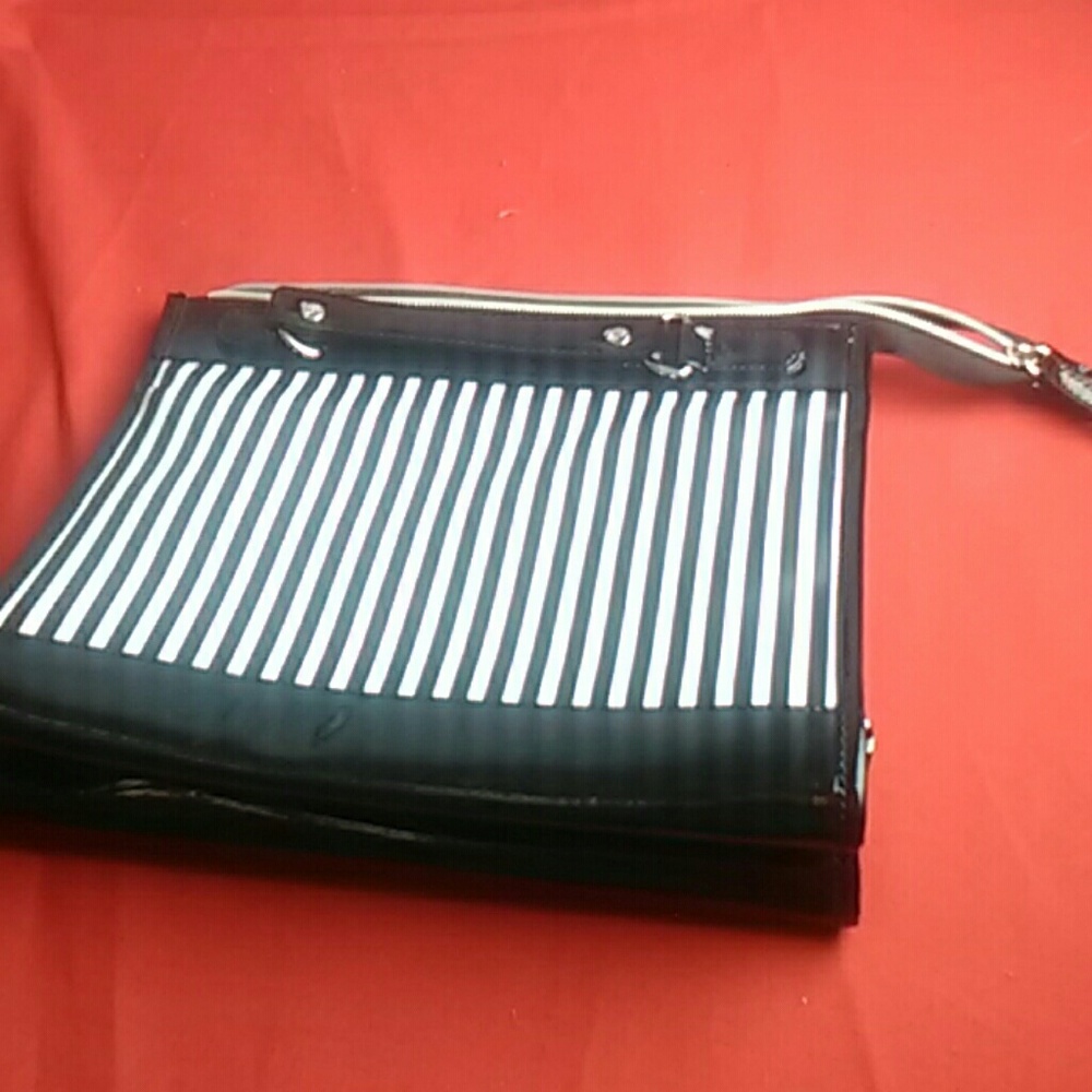 Lancome Makeup Bag Shiny Black & White (Unused but has defect)